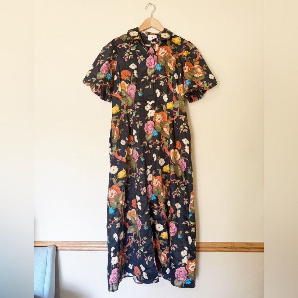 Tuckernuck | Baroque Floral Delaney Short Puff Sleeve Maxi Dress Size L - Picture 3 of 10